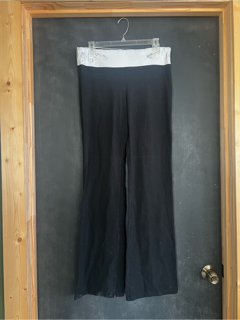 PINK Victoria's Secret Black Flare Leggings with White Fold-Over Waistband